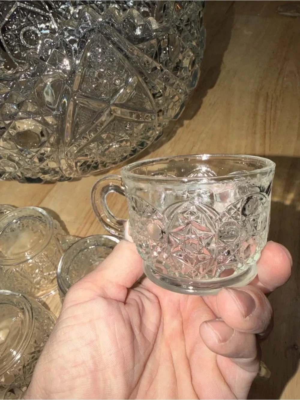 Vintage L.E. Smith Clear Glass Pressed Punch Bowl Set with Ladle and Cups